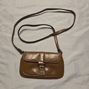 Nine West Women's Brown Leather Crossbody Bag Purse 7x4.5" Zip, Card Holder, Euc